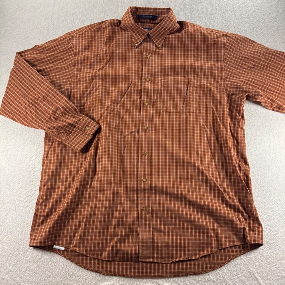 Jon Michael Cane Button Down Shirt Mens XL Rust Plaid Cotton Long Sleeve Casual